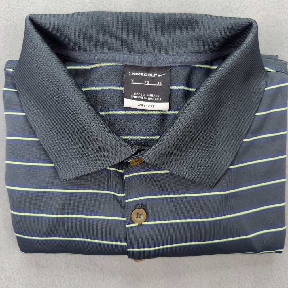 Nike‎ Golf Dri-FIT Striped Polo Shirt Mens XL Gray Lime Green 388778-068